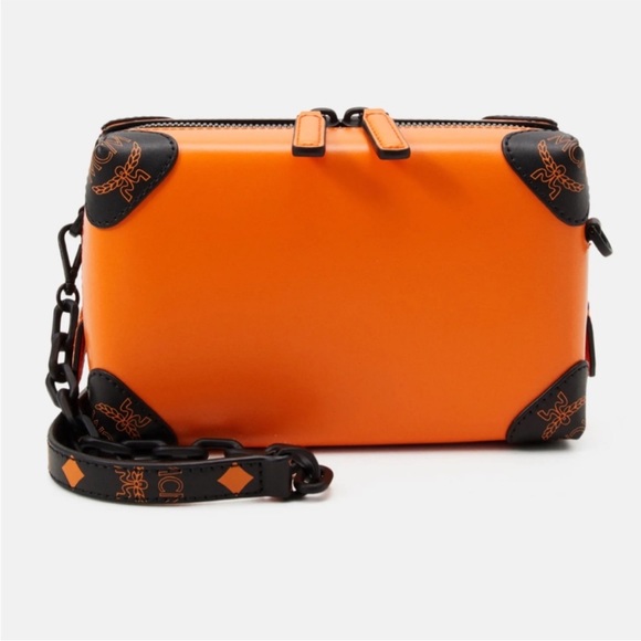 MCM Handbags - MCM NWT 🎁 Berlin Box Palmell Persimmon Orange/Black Leather Crossbody Bag